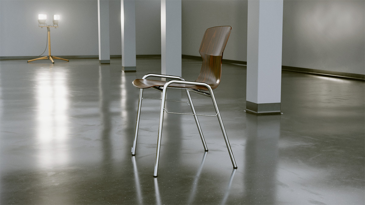 an industrial interior with a chair